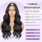 Wavy V Part Wig Wear And Go Glueless U Part Wig Body Wave Natural Black Synthtic Hair Soft As Human Hair Half Wigs For Black Women (Off Black, 26 Inch)