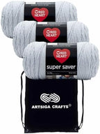Red Heart Super Saver Light Grey E300-341 (3-Skeins - Same Dye Lot) Worsted Medium #4 Acrylic Yarn for Crocheting and Knitting with Project Bag