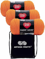 Red Heart Super Saver Pumpkin E300-254 (3-Skeins - Same Dye Lot) Worsted Medium #4 Acrylic Yarn for Crocheting and Knitting with Project Bag