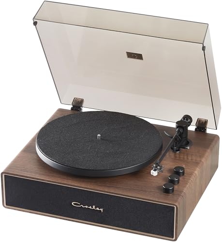 Crosley CR6046A-WAGL Stave 2-Speed Bluetooth Record Player Turntable with Built-in Speakers, Walnut