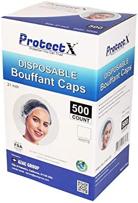 ProtectX 500-Pack White Disposable Hair Nets, Elastic Head Cover, Bouffant Caps, Sanitation Head Cover for Food Service, Spa Men & Women - 21 inch