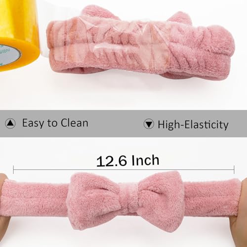 Ondder Spa Headband for Washing Face 8 Pack Dark Pink Skincare Headbands for Women Girls Terry Cloth Cute Bow Head Bands