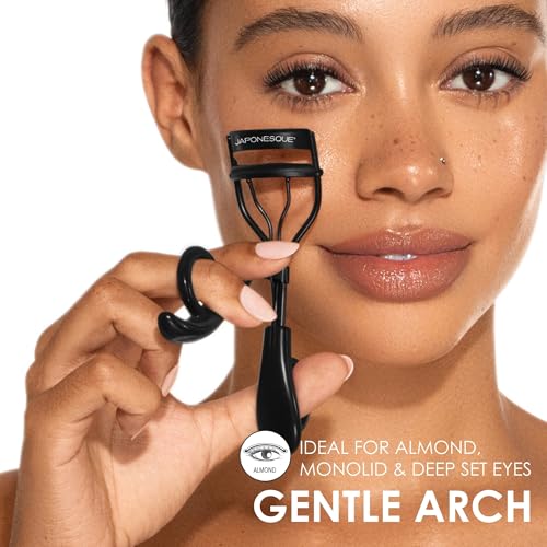 JAPONESQUE Pro Performance Lash Curler with Natural Arch for Sweeping Volume on Natural or False Lashes, Holds Curl for up to 8 Hours, Includes 1 Refill Pad