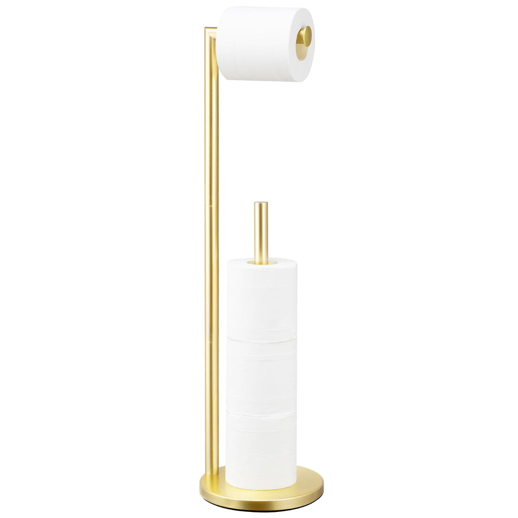 Toilet Paper Holder Stand, Bathroom Toilet Paper Roll Holder Stand with Reserve, Standing Toilet Paper Holder with Storage,Toilet Paper Roll Holder for 4 Rolls, Gold