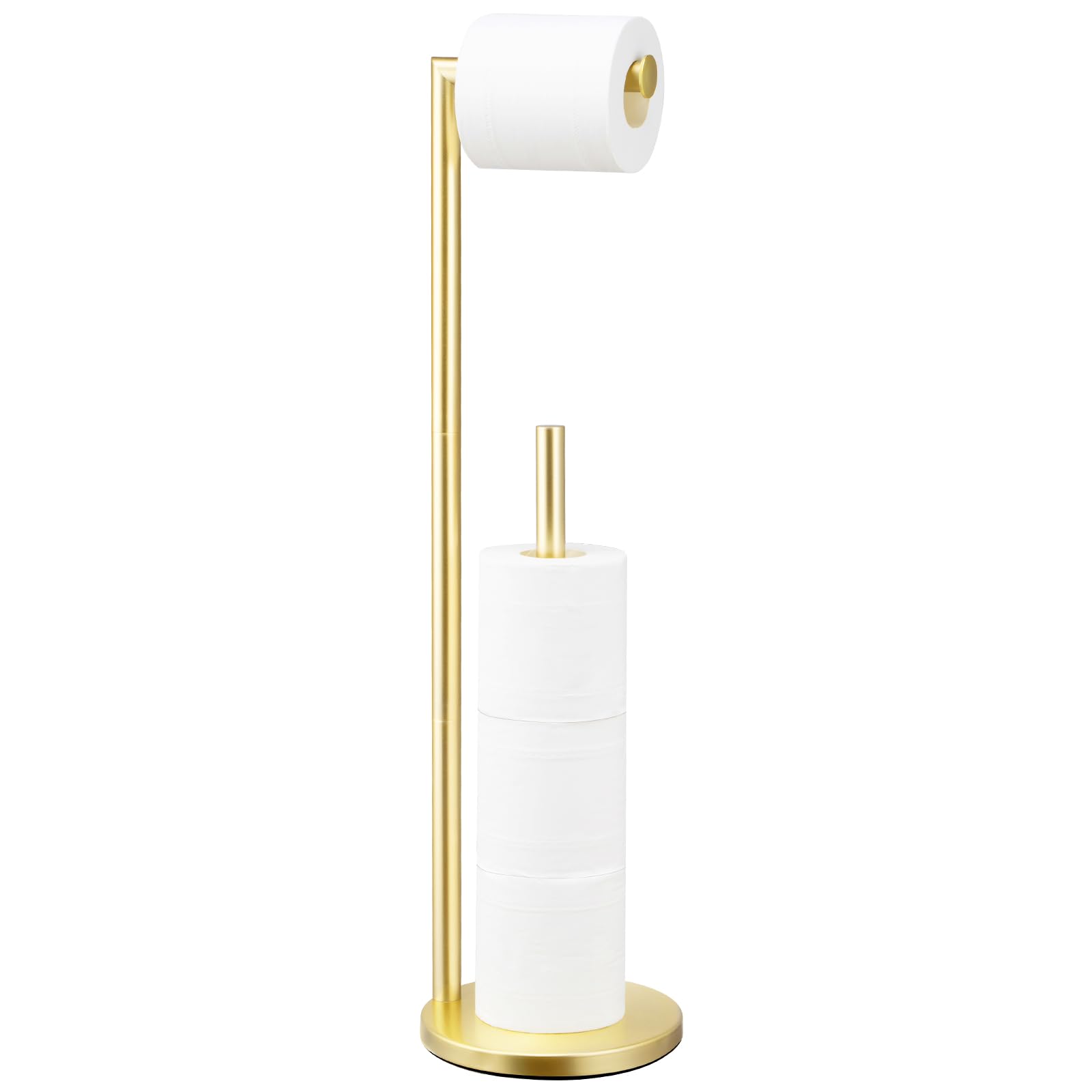 Toilet Paper Holder Stand, Bathroom Toilet Paper Roll Holder Stand with Reserve, Standing Toilet Paper Holder with Storage,Toilet Paper Roll Holder for 4 Rolls, Gold