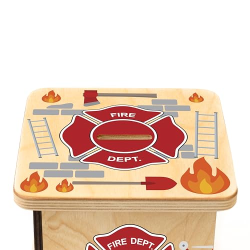 Wooden Piggy Bank for Kids and Adults, Personalized Gift Handmade in USA by BloomOwl, Custom Piggy Bank, Personalized Banks for Kids, Gifts for Baby Boys and Girls (Firefighter)