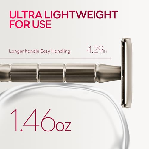 Double-Edge Safety Razor, Single-Blade Razors with 5 Stainless Steel Razor Blades for Men and Women, Reusable Metal Razor – Champagne Matt