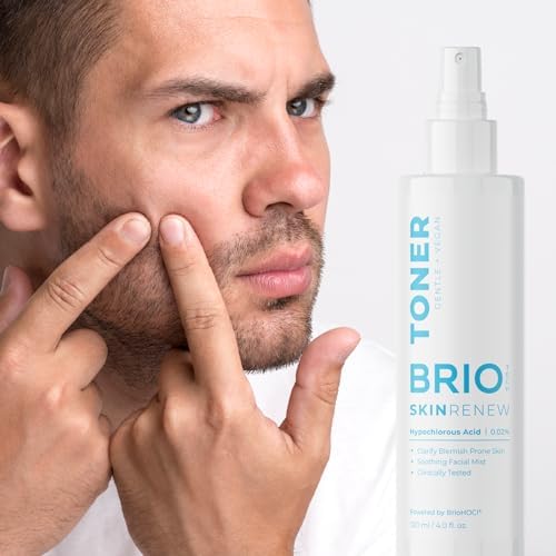 BRIOTECH Skin Renew Toner, Hypochlorous Acid Spray Topical Skin Spray for Face and Skin, Minimize Appearance of Blemishes, Soothing Mist for Redness & Bumps, 4 fl oz ea, 4 ct