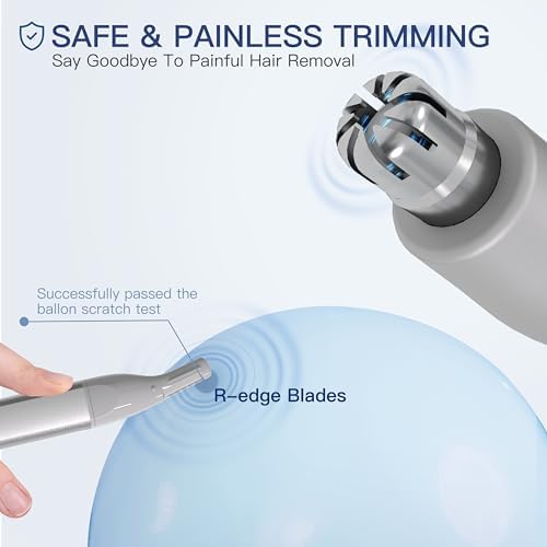 Nose Hair Trimmer for Women 2in1 Facial Hair Removal Trimmer - Metal Body, Rechargeable, Waterproof, Portable - Nose, Ear, Eyebrow, Peach-Fuzz, Lips, Chin FT2001 (Silver)
