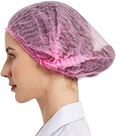 ProtectX 500-Pack Pink Disposable Hair Nets, Elastic Head Cover, Bouffant Caps, Sanitation Head Cover for Food Service, Spa Men & Women - 21 inch