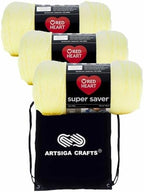 Red Heart Super Saver Pale Yellow E300-322 (3-Skeins - Same Dye Lot) Worsted Medium #4 Acrylic Yarn for Crocheting and Knitting with Project Bag