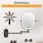Rechargeable Wall Mounted Lighted Makeup Mirror, 8 Inch Double Sided LED Vanity Mirror 1X/7X Magnification,3 Color Lights Touch Dimmable Oval Frame 360°Swivel Magnifying Bathroom Mirror Antique Bronze