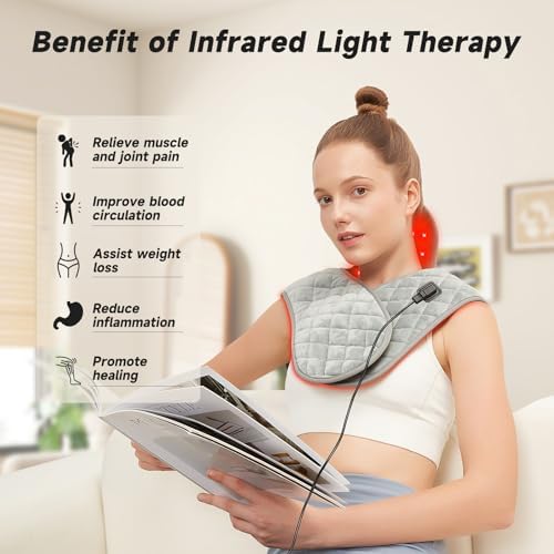 Red Light Therapy for Body, Shoulder Heating Pad, 660nm&850nm Wearable Near Infrared Red Light Heated Therapy Belt for Neck,Shoulder,Back,Body, Adjustable Temperature LED Remote Control