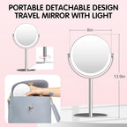 10x Magnifying Mirror with Light - 8in Double Sided Makeup Mirror, 360° Rotation Magnifying Mirror with Light, Portable Travel Makeup Mirror with 3 Color Light,Rechargeable Adjustable Vanity Mirror