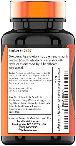 Pumpkin Seed Oil - 2000 MG x 120 Softgels | Pumpkin Seed Oil for Hair Growth* | Pumpkin Seed Oil Extract Supplement for Bladder Control* | Non-GMO