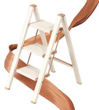 GameGem 3 Step Ladder, Folding Step Stool with Wider Pedal, Anti-Slip Feet & Non Slip Stripes, Aluminum Sturdy Material, 300Lbs Capacity, Elegant Look of Cream Chocolate Better Matches Your Home