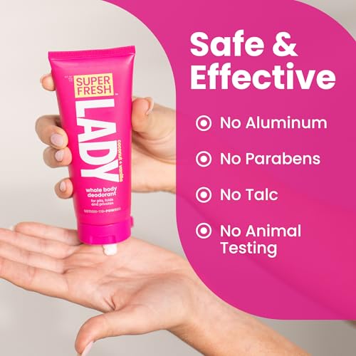 Whole Body Deodorant Lotion For Women by Super Fresh Lady | POWDER LOTION for Privates & Body to Stop Chafe & Odor | Aluminum Free | Coconut + Vanilla Scent | 4oz (2pk)