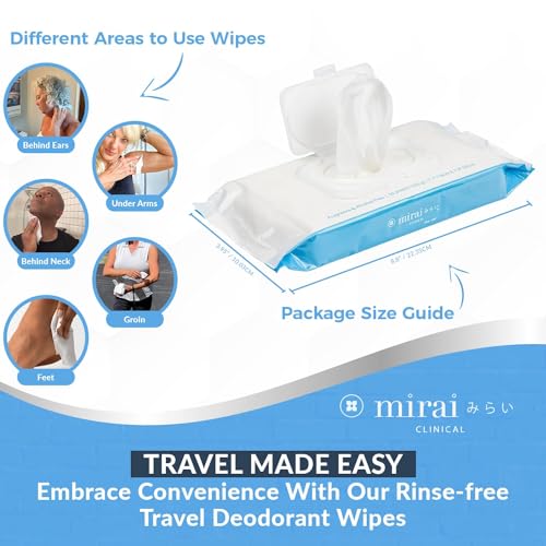 Mirai Clinical's Deodorizing Body Wipes for Women & Men - Cleansing & Refreshing Deodorant Wipes Women & Men Love - Fights Nonenal Body Odor - For Whole Body Usage - Unscented - 3 packs.