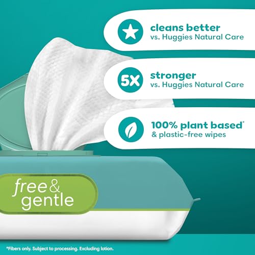 Pampers Baby Wipes, Free & Gentle, Hypoallergenic and Unscented Wipe, 100% Plant Based, Plastic-Free for Babies, 624 Total (8 Flip-Top Packs)