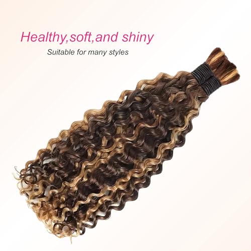 Boho Braids Human Hair Knotless Human Braiding Hair 18 Inch Water Wave Bulk Human Hair for Braiding Wet and Wavy No Weft 2 Bundles Human Hair Extensions (Water wave (4/27#) 18 Inch)