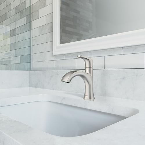 Moen 84346SRN Karis Spot Resist Brushed Nickel One-Handle Single Hole Bathroom Sink Faucet with Optional Deck Plate