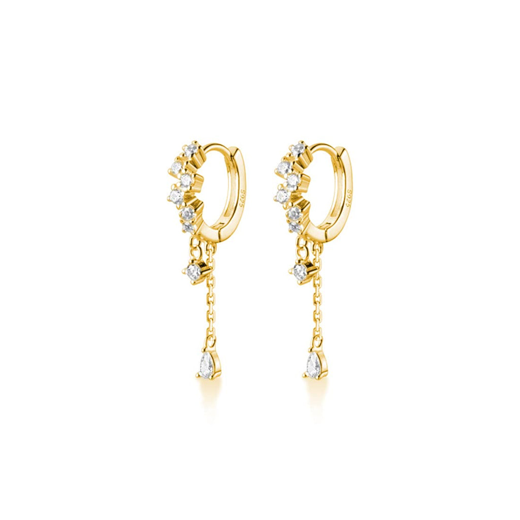 SLUYNZ 925 Sterling Silver CZ Hoop Earrings Dangle for Women Teens Girls Teardrop Huggie Earrings Drop Water Droplets Dangle Earrings Drop (B-Yellow)