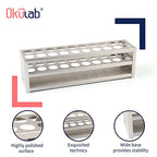 Test Tube Rack, 20 Holes Stainless Steel Test Tube Rack, with Extended Edges Providing Handles, Suitable for Tubes of Dia.≤21mm, Round Holes Test Tube Holder, for Classroom, Lab, TTRS20A1