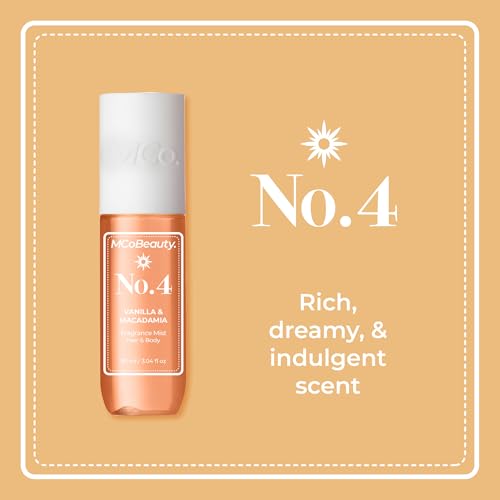MCoBeauty Fragrance Mist No. 4, Vanilla & Macadamia Scent, Lightly Decadent Scent for Day or Night, Like a Freshly Baked Cookie, Vegan, Cruelty Free