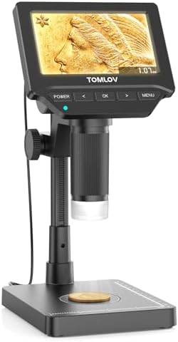 TOMLOV DM4W Microscope with Weighing Scale: 4.3" Digital Coin Microscope with Screen, Error Coin Magnifier with Lights, Weight Scale for Collectors, Jeweler, Students, Compatible with Windows/Mac