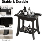 Bamboo Shower Bench Stool with Storage Shelf Small Shower Chair Seat for Inside Shower 19 x 10 x 18 Inches Black