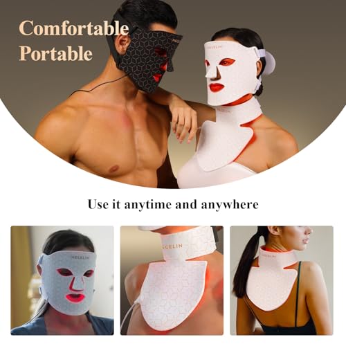 Led Red Light Therapy Face & Neck Mask, 7 Colors Led Light Therapy Facial Mask, Infrared Red Light Therapy Mask, Infrared Light Skin Rejuvenation(White)
