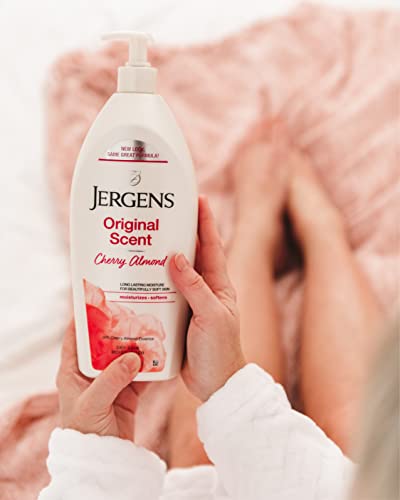 Jergens Original Scent Dry Skin Lotion, Body and Hand Moisturizer for Long Lasting Skin Hydration, with HYDRALUCENCE blend and Cherry Almond Essence, 32 Ounce (Pack of 2)