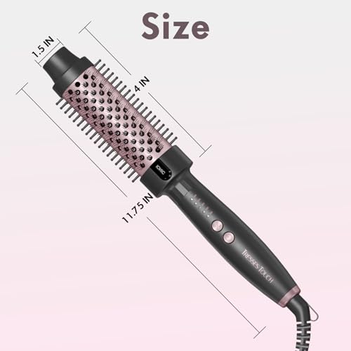 Thermal Brush Blowout, Curling Iron 1.5 Inch Thermal Round Hair Curling Brush with 5 Temp Settings, Universal Voltage, Tourmaline Ceramic, Negative Ion Technology, New Update Rose Gold
