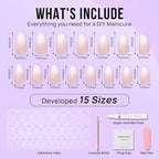 BTArtbox Press On Nails Almond - Medium Press On Nails, Pink White Ombre Soft Gel Nails, Natural Reusable Stick On Nails in 15 Sizes - 30 Fake Nails Kit for Valentines Day Gift