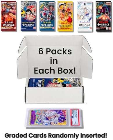 One Piece Cards (6 Sealed Packs) Potential Mystery Graded Card - Collection Starter Box│Japanese Version│1 Pack of Each Release (OP-01│OP-02│OP-03│OP-04│OP-05│OP-06)│1 in 20 Boxes Contains Graded Card