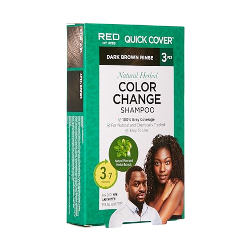 RED by Kiss Color Change Shampoo Gray Hair Cover Up Hair Dye Color for Men and Women 3 Pouches (3 PACK, Dark Brown)