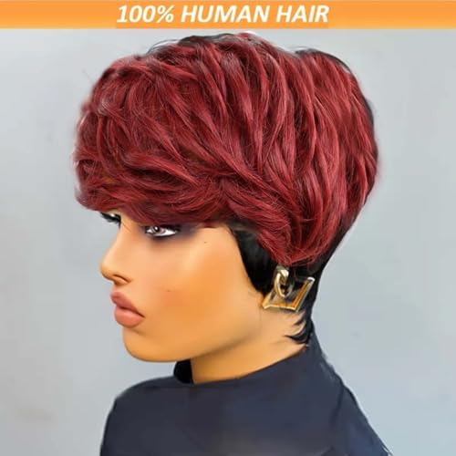 Pixie Cut Wig Human Hair Short Pixie Cut Wigs for Black Women Human Hair Glueless Pixie Wig Short Layered Brazilian Virgin Human Hair Wigs For Women Color P1B99J