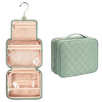 CUBETASTIC Hanging Travel Toiletry Bag, Green Makeup Organizer for Women Men, 3 Compartment Portable Cute Cosmetic Case Water-resistant Small Travel Bag for Toiletries