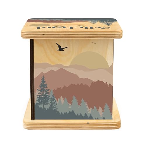 Wooden Piggy Bank for Kids and Adults, Personalized Gift Handmade in USA by BloomOwl, Custom Piggy Bank, Personalized Banks for Kids, Gifts for Baby Boys and Girls (Mountains)