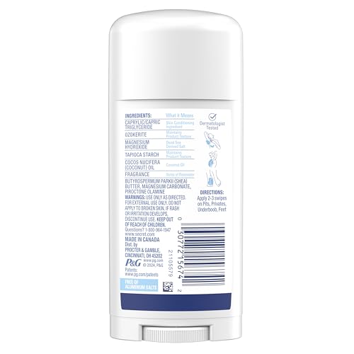 Secret Whole Body Deodorant Dry Feel Stick + Absorbs Sweat for Women, Rosewater Scent, Aluminum Free Deodorant Stick, 72 HR Odor Protection, 2.4 oz