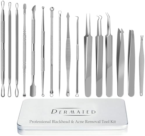 [16 Pcs] Blackhead Remover Tools 2025 Latest Pimple Popper Tool Kit | Stainless Steel Professional Pimple Extractor Tool Kit for Blackheads, Blemish, Comdone, Acne, Zit, and Whiteheads for Face & Nose