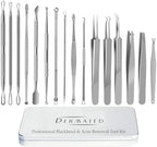 [16 Pcs] Blackhead Remover Tools 2025 Latest Pimple Popper Tool Kit | Stainless Steel Professional Pimple Extractor Tool Kit for Blackheads, Blemish, Comdone, Acne, Zit, and Whiteheads for Face & Nose
