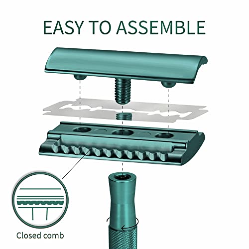 Bambaw Men Safety Razor, Single Blade Razor for Men & Women, Plastic Free Metal Razor – Sea Green
