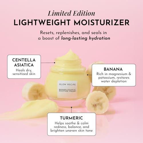 Glow Recipe Banana Souffle Moisturizer Face Cream - Lightweight Hydrating Moisturizer with Centella Asiatica & Turmeric to Soothe Redness & Improve Skin Barrier, Non-Comedogenic Korean Skin Care, 50ml
