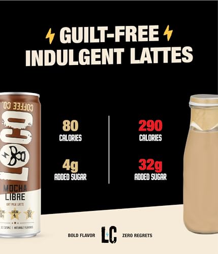 Loco Coffee Mocha Oat Milk Latte Cold Brew Coffee [Mocha] 11 Ounce Can, 12 Count | Medium Roast, 180mg Caffeine | Gluten Free and Dairy Free | Low Sugar, Low Calorie Iced Coffee