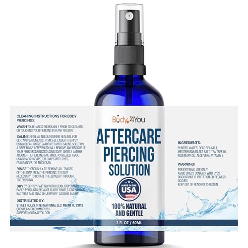 BodyJ4You Piercing Aftercare Spray Keloid Bump Removal Piercing Hole Cleaner - Earring Hole Cleaner Piercing Floss Ear Hole Cleaner - Natural Saline Wound Wash - Pierced Ears Nose Cleaning Kit