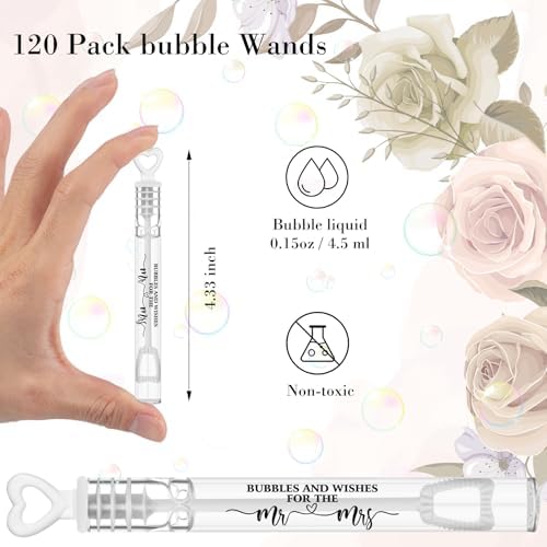 120 Count Wedding Mini Bubble for a Wedding Wands Bulk Heart Bubble Wand for Guests Send Off Party Supplies Valentine Anniversaries Celebration (Love Air)