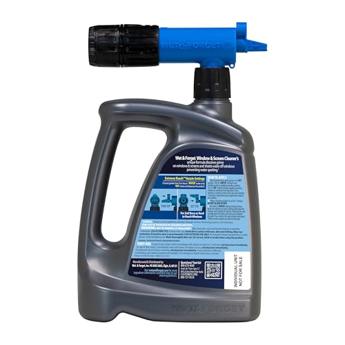 Wet & Forget Window & Screen Cleaner – Outdoor Window Cleaner Spray & Hose Attachment; No Scrubbing, Superior Scrub-Free Shine for Windows & Screens; 48oz (Pack of 2)