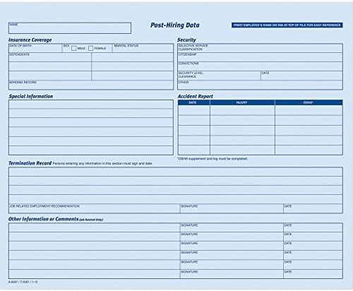 Adams Employees Personnel File Folder, Heavy Card Stock, 11-3/4 x 9-1/2 Inches, Pack of 20 Folders (9287ABF) ,Blue/White