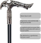 Walking Cane for Men & Women & Seniors - 36.5 Inch Heavy Duty 500+ lbs Capacity, Ergonomic Handle, Ornate & Decorative, Elegant Matte Black & Silver Metal Cane with Goth & Gothic Aesthetic